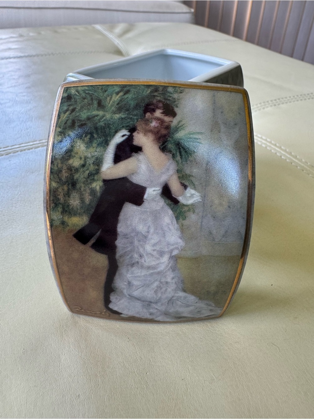 Goebel Porcelain Vase with White, Black and Gold Romantic Dance Scene